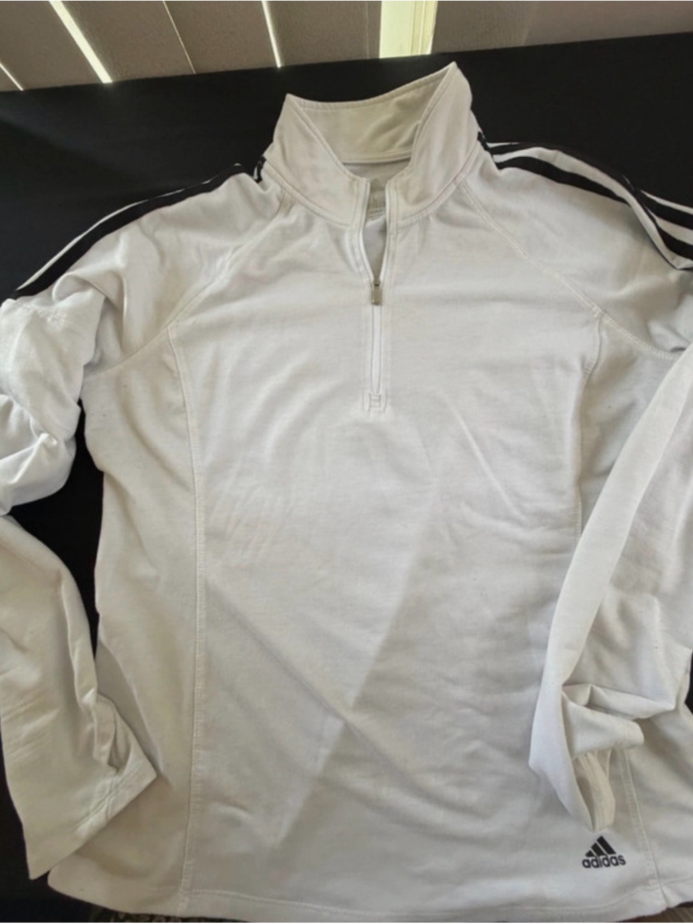 adidas White Quarter-Zip Training Pullover with Black Stripes